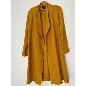 Tahari Mustard Yellow Wool Blend Longline Coat Cardigan Medium